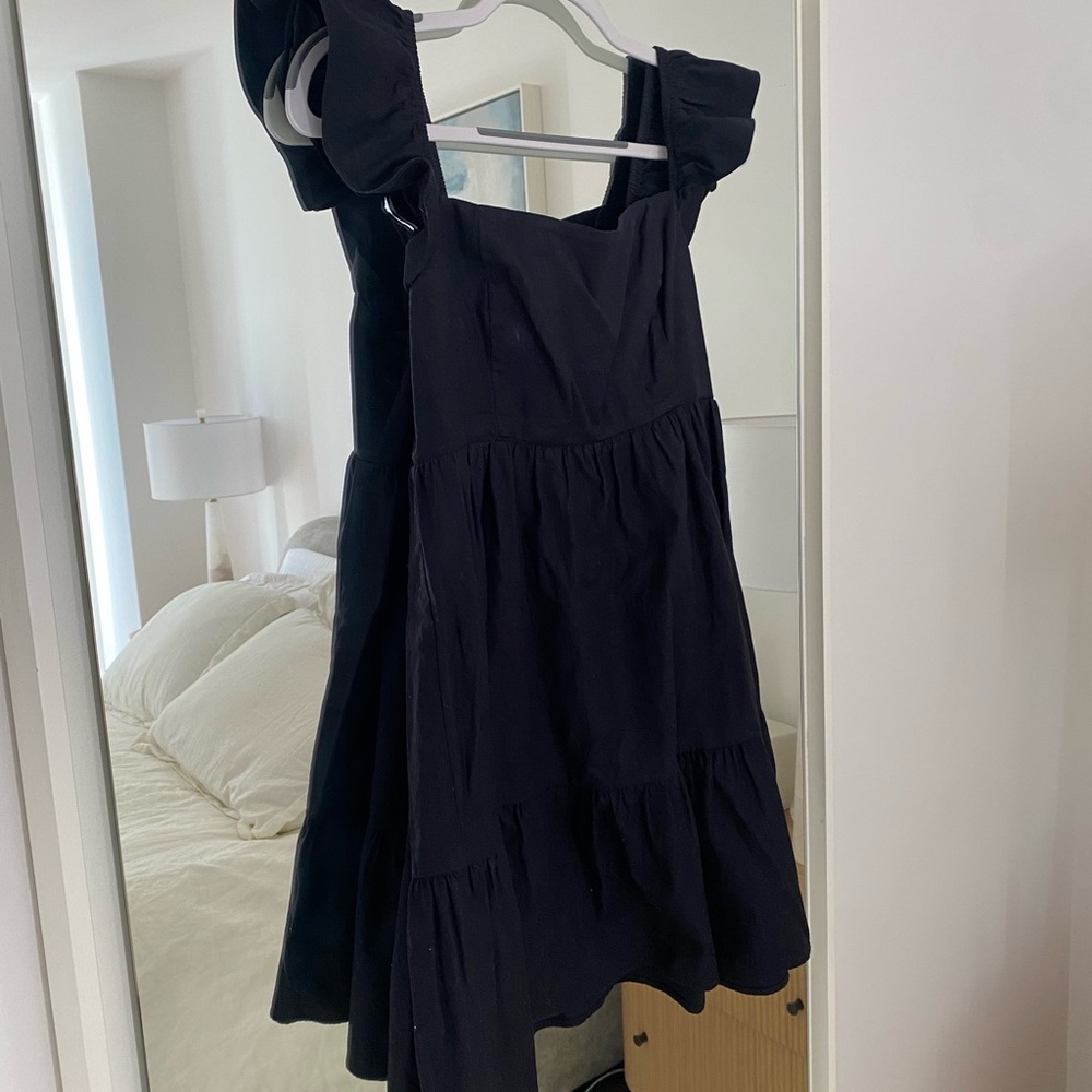 Reformation Black Ruffle Strap Mini Dress